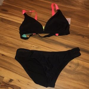 Xhilaration swimsuit black with neon detail